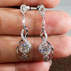 New Elegant 925 Sterling Silver Drop Earrings White Sapphire Jewelry A Pair/set